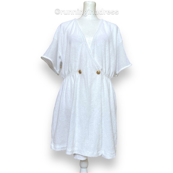 Vintage 80’s  Nautical Terrycloth Wrap Swim Cover Up Robe In White - Picture 1 of 16